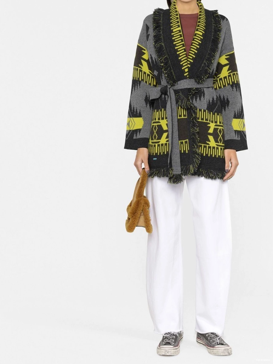 Affordable Alanui Women belted-waist intarsia-knit cardigan 0729